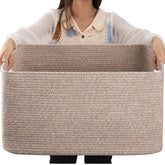 OIAHOMY 75L basket front view shows versatile storage for blankets and toys.