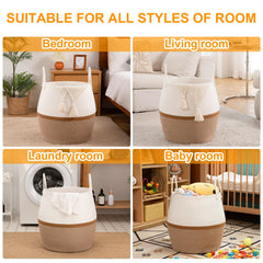 OIAHOMY 80L basket storing towels and pillows keeps bedrooms neat.