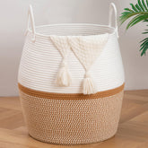 OIAHOMY 80L blanket basket with handles for easy transport and organized storage.
