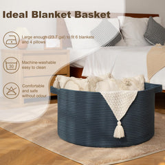 oiahomy 90l blanket basket blue closeup weave texture