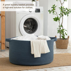 oiahomy 90l blanket basket blue in living room setup