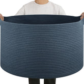 oiahomy 90l blanket basket blue side view showing sturdy rope weave and ample capacity
