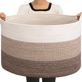 OIAHOMY 90L blanket basket close-up showing durable cotton rope and soft edges for safe family use.
