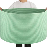 OIAHOMY 90L blanket basket front view showing spacious storage for blankets and pillows.