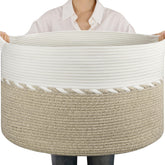 OIAHOMY 90L blanket basket in living room with sturdy handles for easy carrying