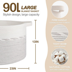 OIAHOMY blanket basket with side handles for easy transport of throws