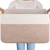OIAHOMY 95L blanket basket full view showing spacious storage in natural cotton rope