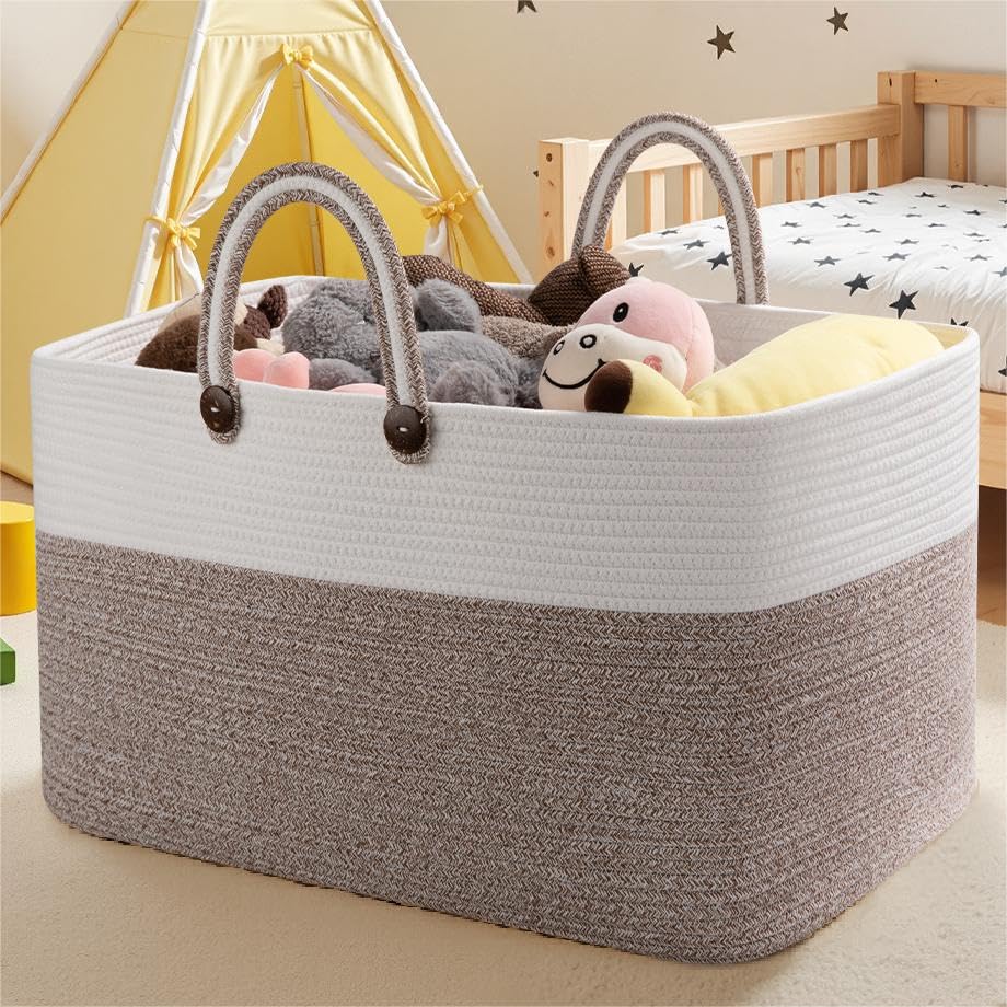 OIAHOMY 95L blanket basket front view with sturdy handles ideal for laundry transport