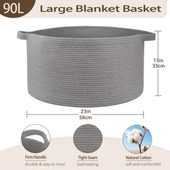 OIAHOMY blanket basket close-up highlights soft cotton rope texture and durability.