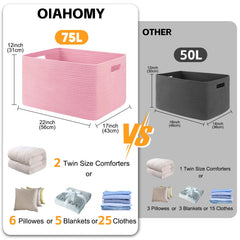 OIAHOMY blanket basket collapsible design highlighting easy storage when not in use.