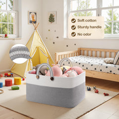 OIAHOMY blanket basket close-up highlights sturdy rope texture and kid-friendly safety.