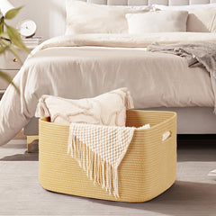 OIAHOMY cotton rope material emphasizes safe, chemical-free storage for blankets and toys