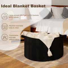 OIAHOMY blanket basket folded flat for space-saving storage.