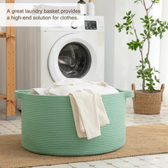 OIAHOMY blanket basket folded for compact storage saves space when not in use.