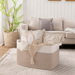 OIAHOMY blanket basket with handles close-up highlighting reinforced seams