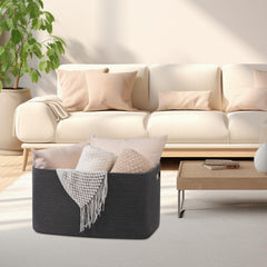 OIAHOMY blanket basket with reinforced handle design for durable use.