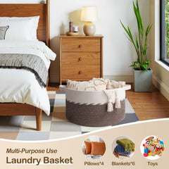 OIAHOMY blanket basket large capacity demonstrates 90L space for blankets, pillows, and toys