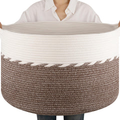 OIAHOMY blanket basket in living room setup, stylish storage for blankets and throws