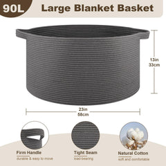 OIAHOMY blanket basket open top reveals 90L capacity for blankets and throws