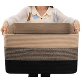 OIAHOMY blanket basket rectangle in yellow and black for durable storage in living rooms.