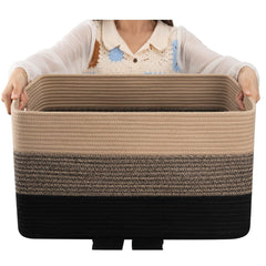 OIAHOMY blanket basket rectangle in yellow and black for durable storage in living rooms.