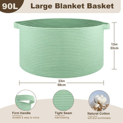 OIAHOMY blanket basket side view highlighting portability with sturdy handles.