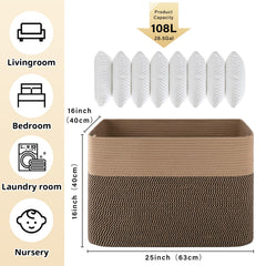 OIAHOMY blanket basket sturdy handles for easy carrying.