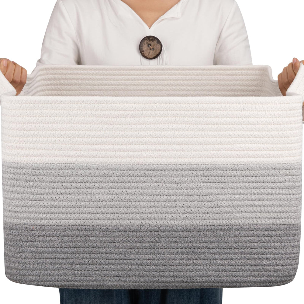 OIAHOMY cotton rope basket rectangle gradient grey neatly organizes blankets.