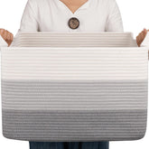 OIAHOMY cotton rope basket rectangle gradient grey neatly organizes blankets.