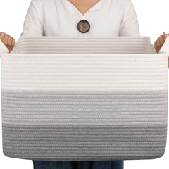OIAHOMY cotton rope basket rectangle gradient grey neatly organizes blankets.