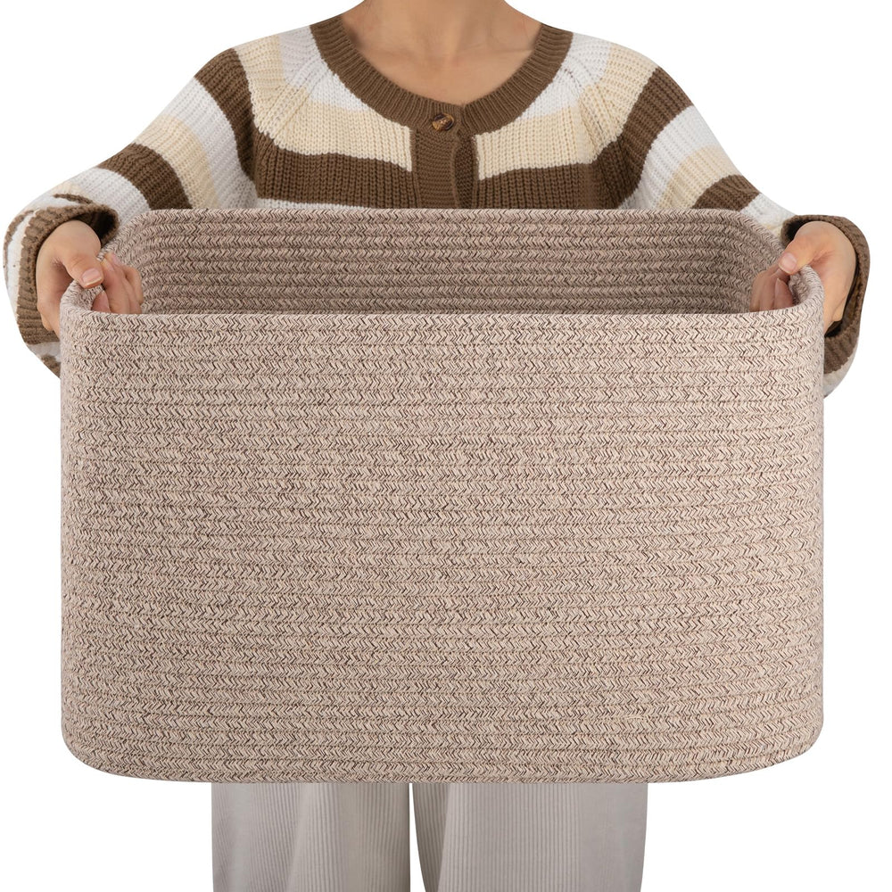 OIAHOMY cotton rope basket for rectangle storage keeps rooms tidy.
