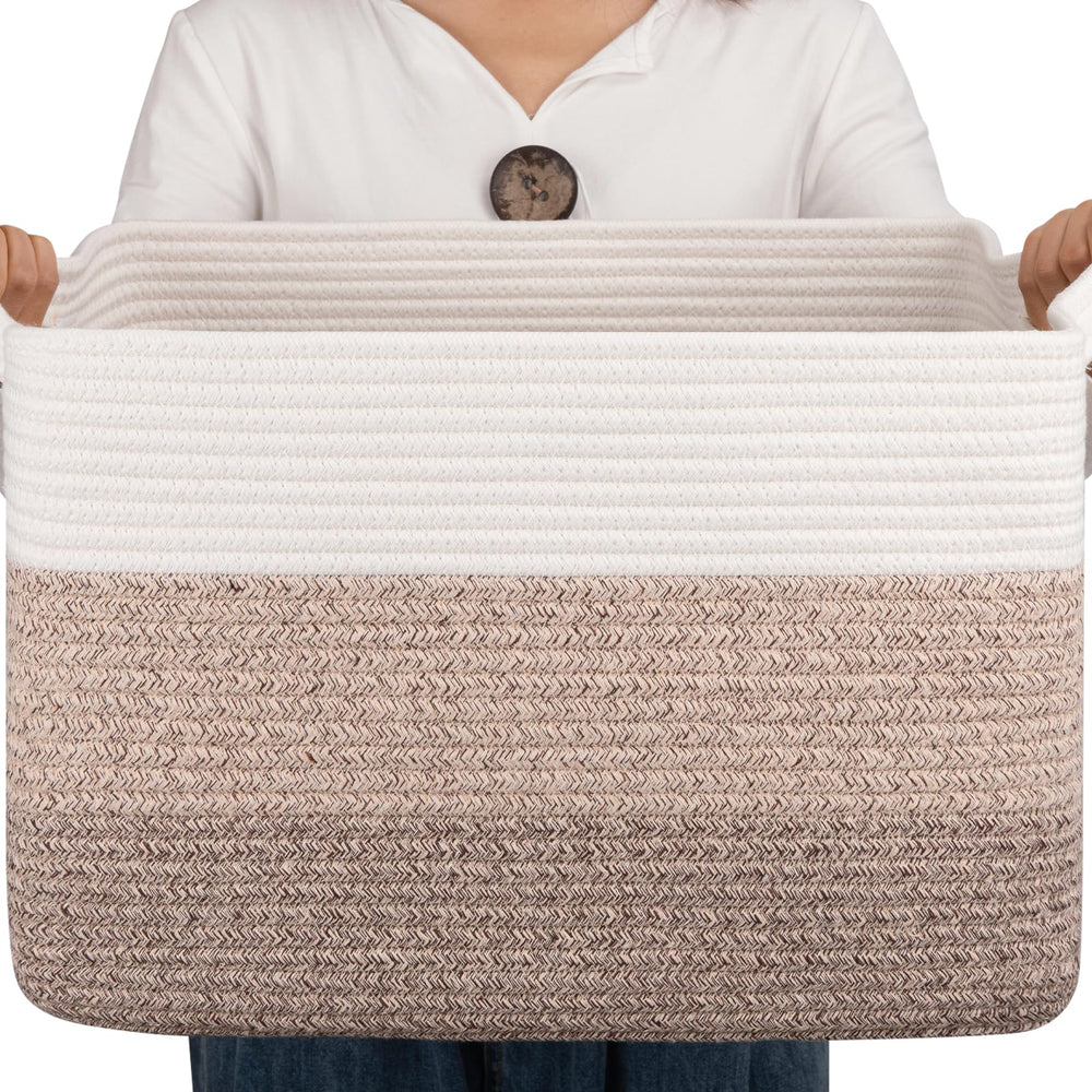 OIAHOMY cotton rope basket gradient yellow with sturdy handles for easy laundry transport