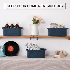OIAHOMY blue basket with reinforced handles ready for easy carrying.
