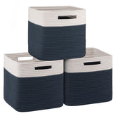 OIAHOMY cube storage basket 11inch white-blue, ideal for closet organization.