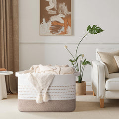 OIAHOMY blanket basket with double reinforced handles ready for durable daily use.