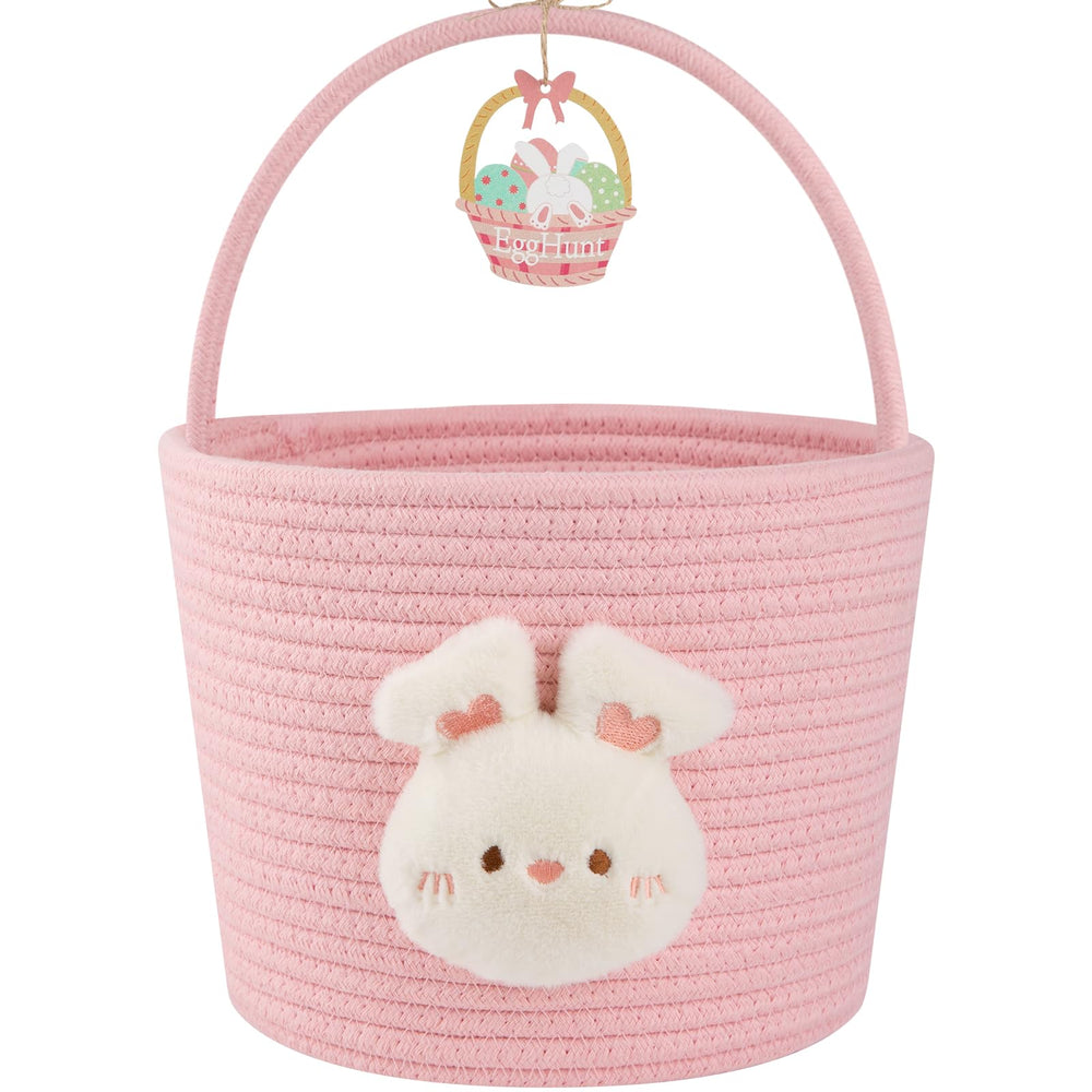 OIAHOMY Easter Basket with Handle pink, portable for egg hunts.