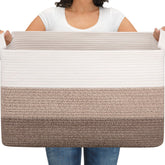 OIAHOMY extra large blanket basket gradient brown showing generous capacity for blankets and toys.