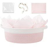 OIAHOMY gift basket empty with handle in pink and white, gift-ready presentation