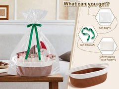 OIAHOMY gift basket small woven 12x8x5 rust red white, ideal for toy organization.