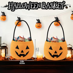 OIAHOMY Halloween bucket pair side view with pumpkin faces for festive display