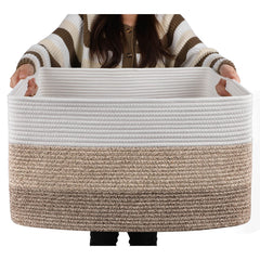 OIAHOMY blanket basket front view in gradient yellow, tidy living room storage.