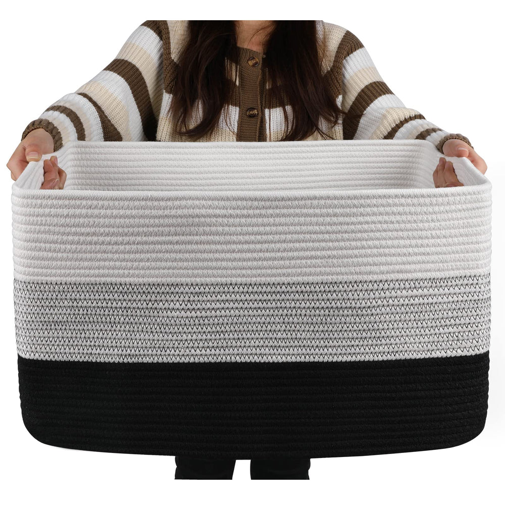 OIAHOMY large blanket basket rectangle 22x17x12 keeps blankets organized and accessible in gradient black.