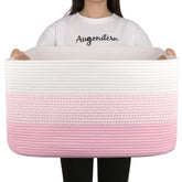 OIAHOMY large blanket basket front view with sturdy handles for easy transport.