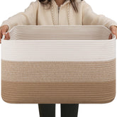 OIAHOMY large blanket basket rectangle front view with sturdy handles for easy transport