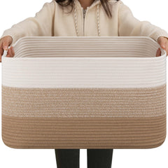 OIAHOMY large blanket basket rectangle front view with sturdy handles for easy transport