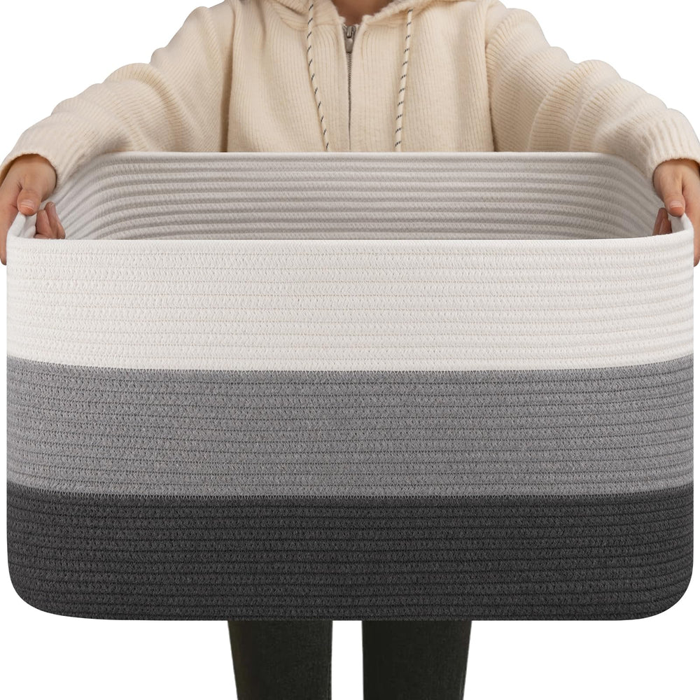 OIAHOMY large blanket basket front view with sturdy handles for easy storage