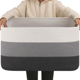 OIAHOMY large blanket basket front view with sturdy handles for easy storage