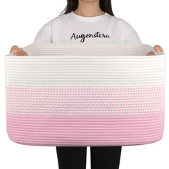 OIAHOMY large blanket basket front view with sturdy handles for easy transport.