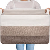 OIAHOMY large storage basket gradient brown front view shows ample blanket storage and rustic charm.