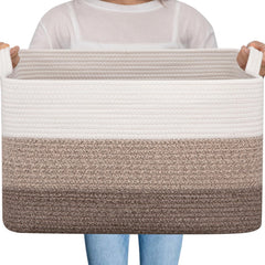 OIAHOMY large storage basket gradient brown front view shows ample blanket storage and rustic charm.